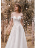 Ivory Beaded Lace Tulle Keyhole Back Vintage Wedding Dress